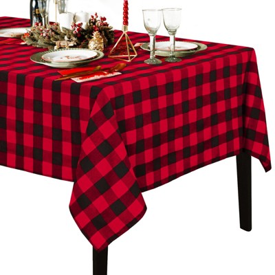 Wikineon Christmas Plaid Tablecloths Black and Red Tablecloth Buffalo Checkered Table Cover for Halloween Wedding Party Decorations 56x120 inch