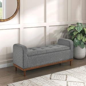 Lyngins Mid-Century Modern Lift Top Storage Bench, 50" Textured Fabric Bed Bench, Button-Tufted Ottoman with Storage, Walnut Finish Solid Wood Frame - 1 of 4