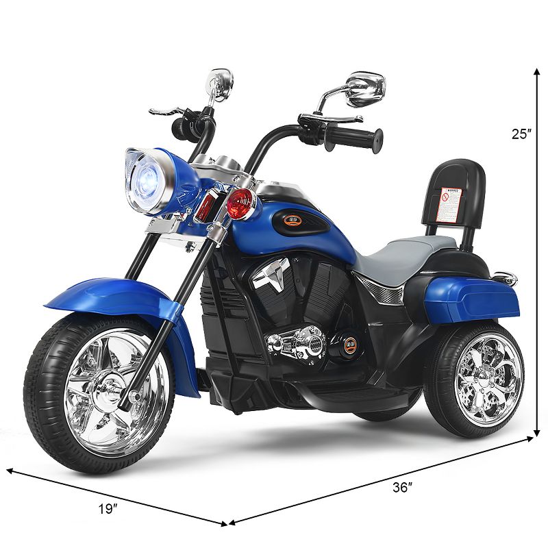 Costway 3 Wheel Kids Ride On Motorcycle 6V Battery Powered Electric Toy Blue/Pink/White/Red, 3 of 8