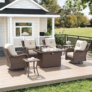 LayinSun Wicker Outdoor Furniture Set with 6-inch Comfy Cushions, High Back Patio Furniture Set with Swivel Rocking Chairs and Side Table - 1 of 4