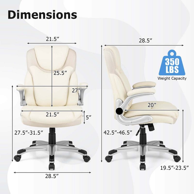 Costway Ergonomic Office Chair PU Leather Executive Swivel with Flip-up Armrests Beige, 3 of 11