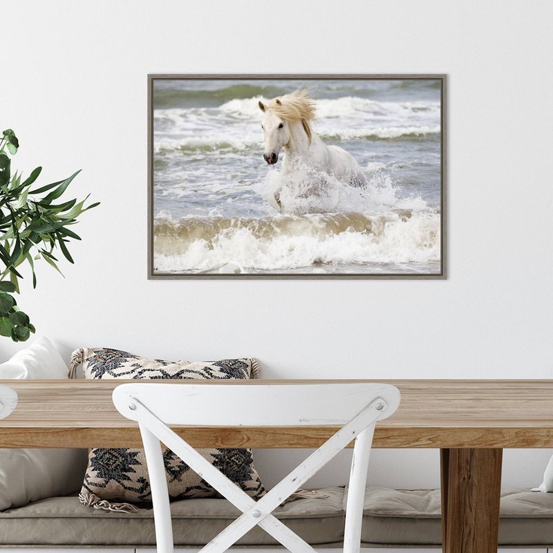 23&#34; x 16&#34; Camargue Horse in the Surf by Ellen Goff Danita Delimont Framed Canvas Wall Art - Amanti Art, 6 of 12