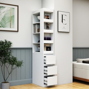 INFURNIC Decorative Bookshelf 70.87" H Tall Storage Cabinet with 4 Shelves 3 Drawers and Display Shelves, White, 19.69"*11.81"*70.87" - 1 of 4