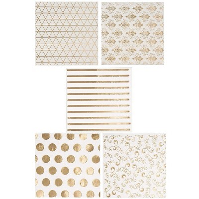 Blue Panda 100 Pack Gold Disposable Paper Napkins Party Supplies 5x5 Inches, 5 Assorted Designs