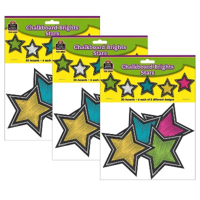 Teacher Created Resources Chalkboard Brights Stars Accents 30 Per Pack 3 Packs (TCR3550-3)
