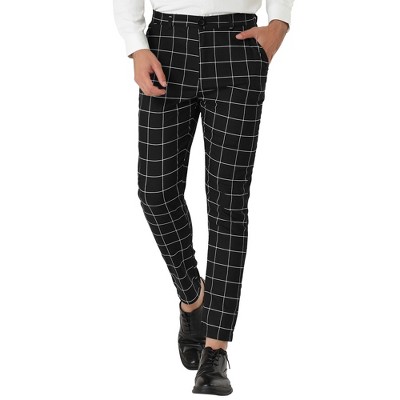 Lars Amadeus Men's Plaid Regular Fit Flat Front Classic Elastic Waist Suit  Pants Red 30