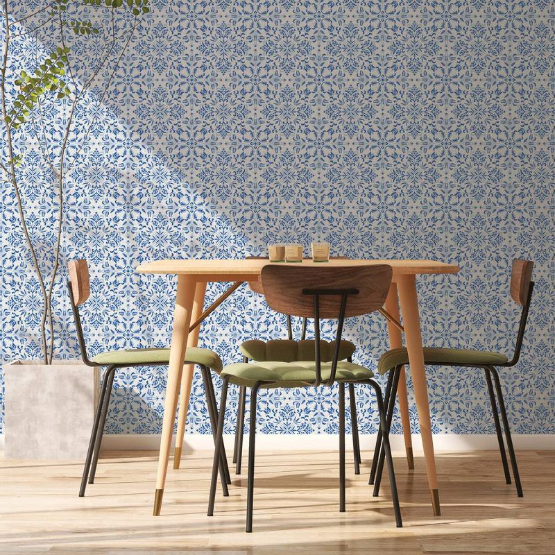 Tempaper Ornamental Tile Lisbon Blue Peel and Stick Wallpaper, 3 of 9