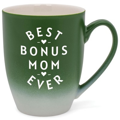 Elanze Designs Best Bonus Mom Ever Two Toned Ombre Matte Green and White 12 ounce Ceramic Stoneware Coffee Cup Mug