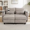 63" Convertible Corduroy Sleeper Loveseat Sofa with USB Ports,Cup Holders,Storage Armrests and Pillows-Maison Boucle - 3 of 4