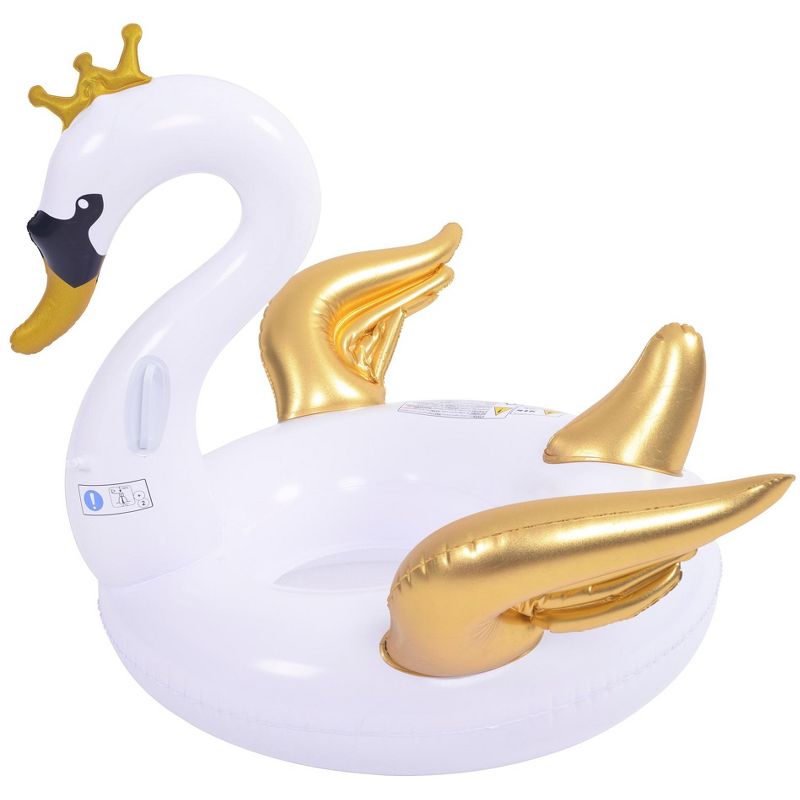 Pool Central 45" Inflatable Royal Swan 1-Person Swimming Pool Float - White/Gold, 1 of 2