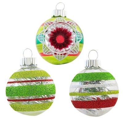 Christopher Radko 2.0 Inch Vintage Reflectors & Rounds Set Stripes Glitter Tree Ornament Sets