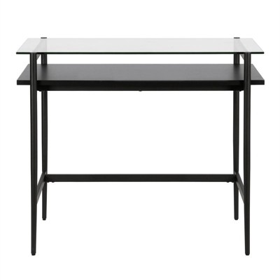 36" Blackened Bronze Desk with Glass Top and Shelf