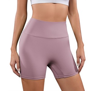BLUEMING Womens Workout Shorts High Waisted Legging Ribbed Seamless Tummy Control Yoga Running Biker Shorts - 1 of 4