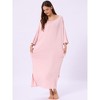 cheibear Women's Soft Three Quarter Sleeve Solid Slit Hem Pajama Dress - 3 of 4