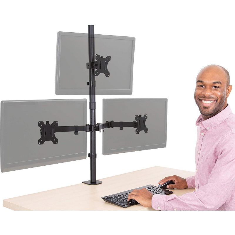 Triple Monitor Mount – Clamp-On Monitor Arm with 3 Adjustable VESA Mounts – Black – Stand Steady, 1 of 9