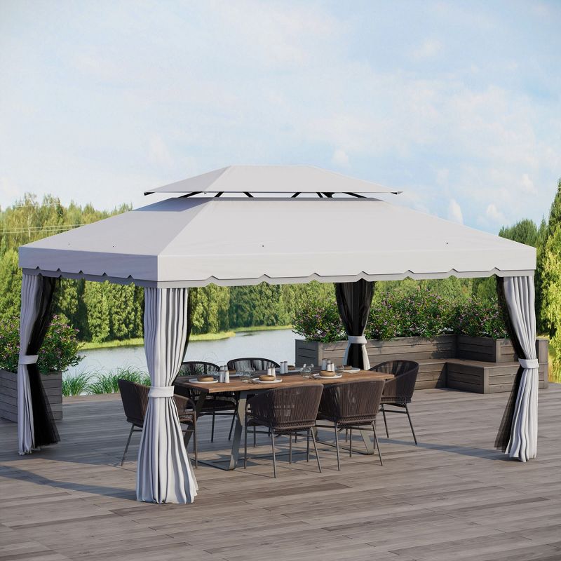 Outsunny 10' x 13' Soft Top Outdoor Patio Gazebo with Polyester Curtains & Air Netting Venting Screens & Aluminum Frame, 3 of 11