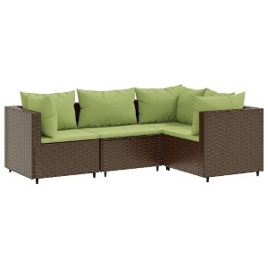 vidaXL Patio Lounge Set with Cushions Sectional Sofa Garden Backyard Poly Rattan - Brown and Green 3x Corner + Middle - 1 of 4
