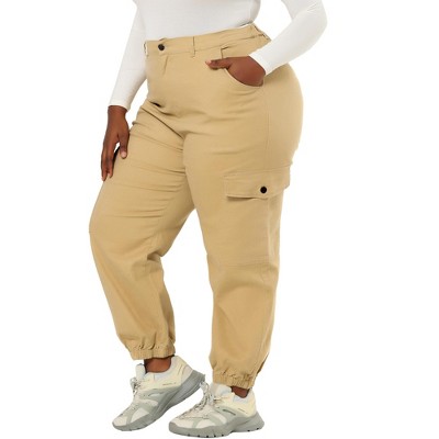 Agnes Orinda Women's Plus Size Fly Elastic Hem High Waist with Pocket Cargo Pant