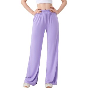 Anna-Kaci Active Women's Wide Leg Lounge Pants with Elastic Waistband and Side Slit Hem Detail - 1 of 4