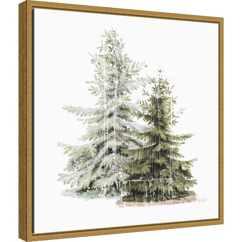 16&#34; x 16&#34; Vintage Wooded Holiday Trees in Snow by Katie Pertiet Framed Canvas Wall Art - Amanti Art, 3 of 12