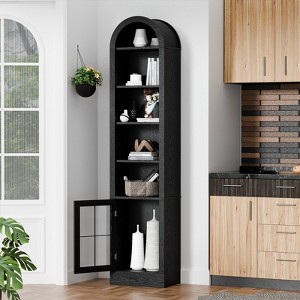 INFURNIC Decorative Storage Cabinets 5-Layer Shelf Slim Cabinet, Arched Freestanding Storage Cabinet With Glass Door, Black, 10.2"*16.1"*71.1" - 1 of 4