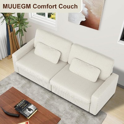 Vipbear 89.37" Square Arm Corduroy Sofa with Washable Cover, Sofa Modern Sofa Couch 3 Seater Corduroy Fabric Sofa,White