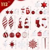 Aoibox 112pcs Christmas Ornaments Set Shatterproof Plastic Baubles Stars Penguin Polar Bear Red White with Hanging Strings for Tree - 2 of 4