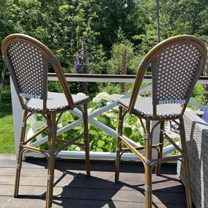 PURPLE LEAF French Bistro Stools, Set of 2 Grey Rattan Bar Chairs, 30" Counter Height for Kitchen & Patio - 1 of 4