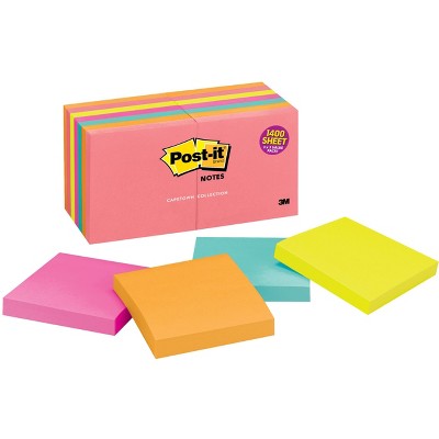 Post-it Original Notes, 3 x 3 Inches, Capetown Colors, Pad of 100 Sheets, pk of 14