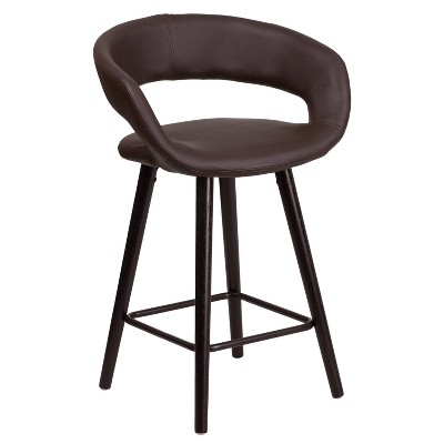 Merrick Lane 24 Inch Cappuccino Brown Wood Ultramodern Bar Counter Stool With Brown Upholstered Seat