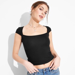 Women's Cap Sleeve Portrait Neck T-Shirt - Wild Fable™ - 1 of 4
