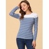 INSPIRE CHIC Women's Color Block Round Neck Long Sleeves Striped Basic T-Shirt - 2 of 4