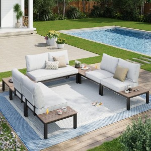 Captiva Designs Outdoor Off-white Conversation Set with Sectional Sofa & Coffee Table & Removable Cushion - 1 of 4