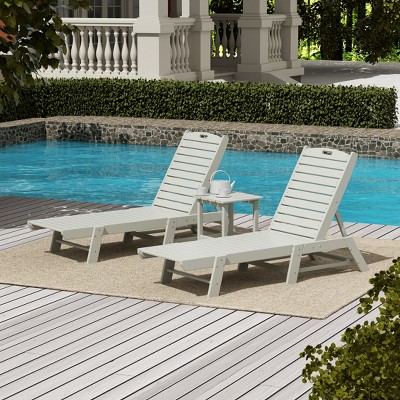 Sand Polypropylene Outdoor Chaise Lounge Chair Set with Side Table