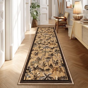 Living Room Rug Jungle Tiger Area Rug Plant Rugs Low Pile Non Shedding Soft Accent Carpet for Bedroom, Dining Room - 1 of 4