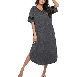 Ekouaer Long Nightgown, Womens V Neck Loungewear Oversized Sleepwear Loose Sleep Dress - 1 of 4