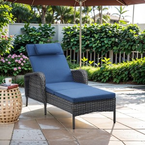Buenhomino Outdoor Chaise Lounge Chairs Set, Set of 2 Wicker Patio Reclining Chairs with Adjustable Backrest and Cushion, Rattan Lounger for Pool - 1 of 4