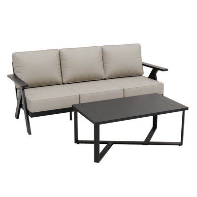 EAGLE PEAK Urban Slate 2 Piece Modern Outdoor Patio Furniture Set, Outdoor Couch and Coffee Table Set