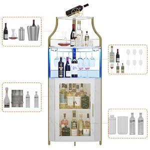 Corner Bar Cabinet, Modern Wine Cabinet with Storage Shelves & Mesh Door, Home Bar Liquor Storage Cabinet with Glass Rack for Dining Room - 1 of 4