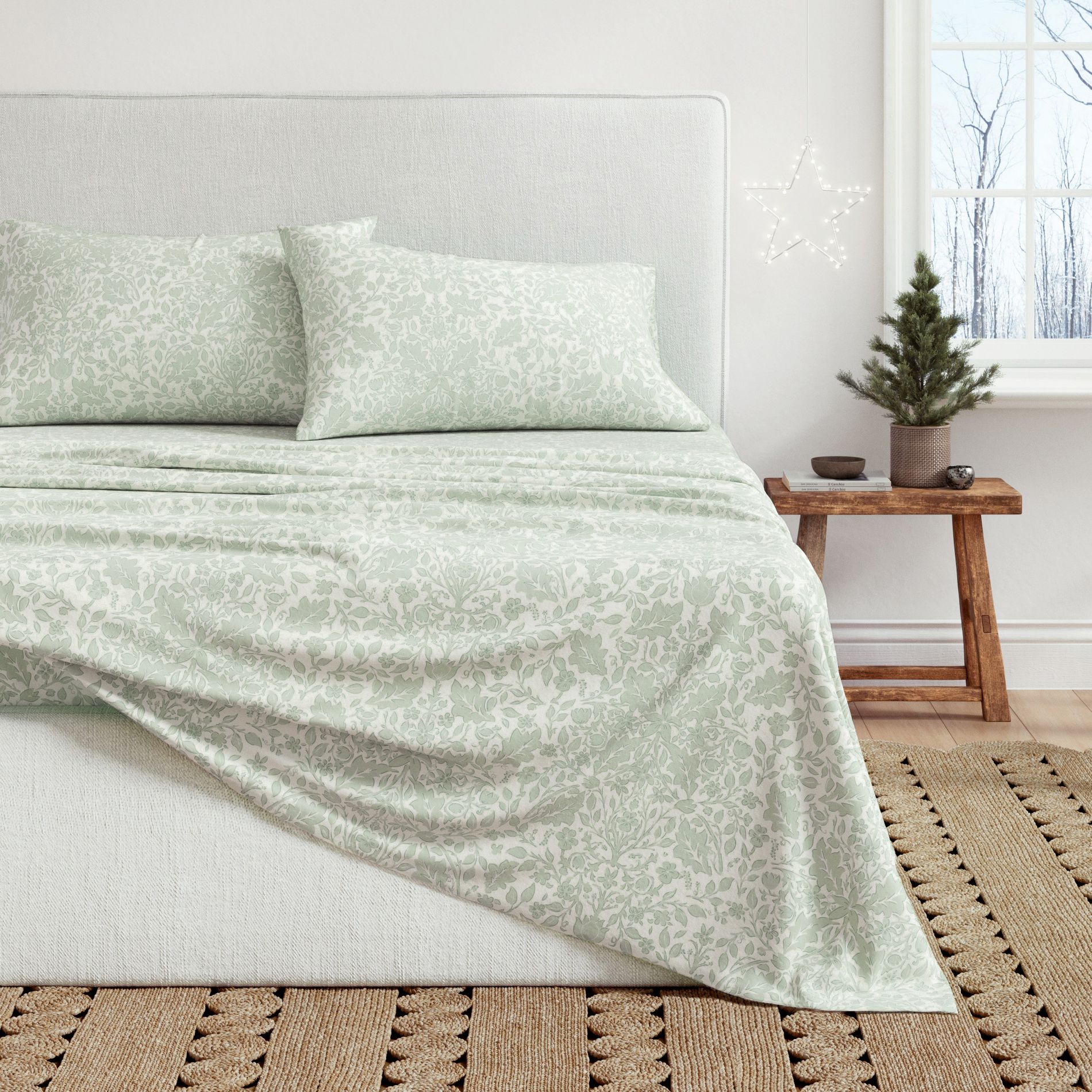 100% Cotton Winter Floral Printed Flannel Sheet Set - Great Bay Home