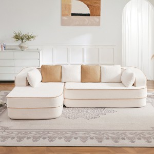 VASIP 77" Teddy Fabric Sofa ,High Density Sponge Boneless Sofa Design with Double Chaises,Sleeper Couch for Living Room,No Assembly,White - 1 of 4