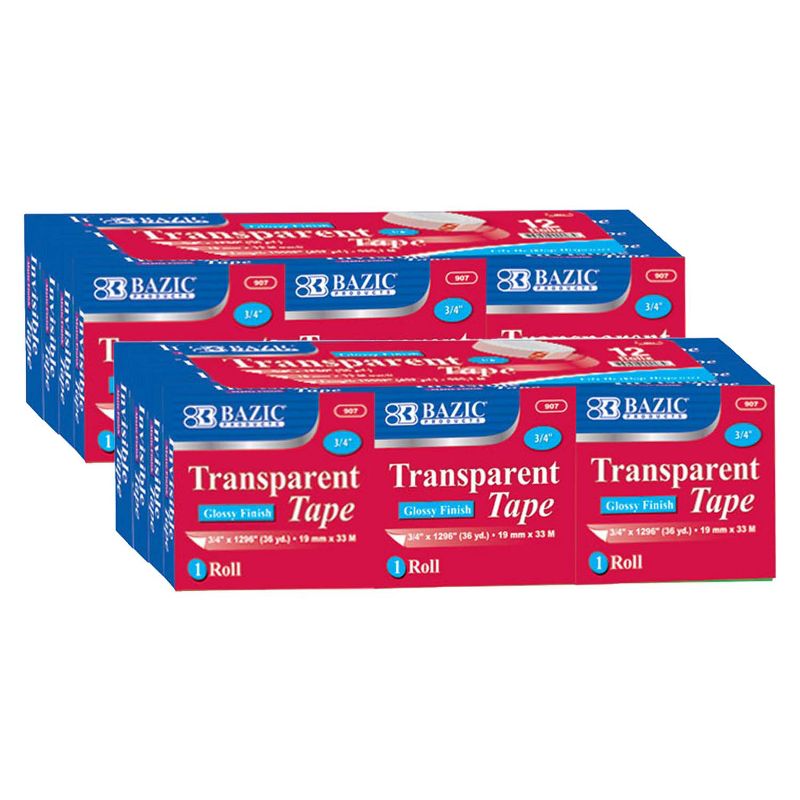 BAZIC Products Tape Refill, Transparent Tape, 3/4" x 1296", 12 Per Pack, 2 Packs, 1 of 6