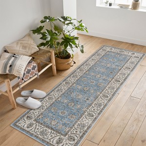 Washable Area Rug Vintage Traditional Floor Cover Foldable Thin Accent Indoor Distressed Non Slip Carpet Floral Print Mat Bedroom Living Room Bathroom - 1 of 4