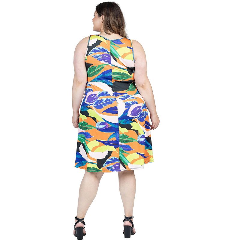 24seven Comfort Apparel Plus Size Multicolor Sleeveless Knee Length Tank Swing Dress, 3 of 7