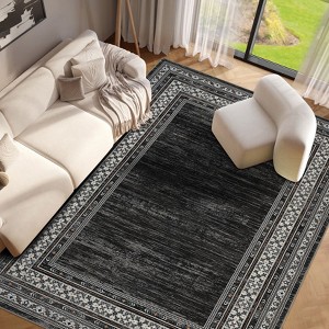 TackView Washable Runner Rug, Modern Bordered Rug Non Slip Bedroom Runner Carpet for Laundry Room Kitchen - 1 of 4