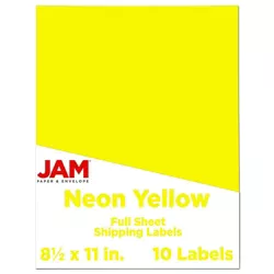 JAM Paper Shipping Labels 8.5" X 11" 10ct - Neon Yellow