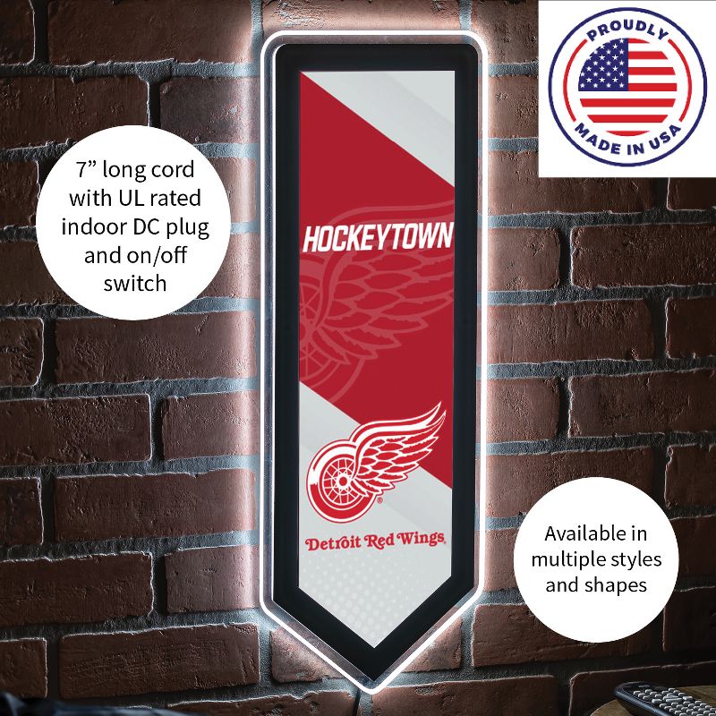 Evergreen Ultra-Thin Glazelight LED Wall Decor, Pennant, Detroit Red Wings- 9 x 23 Inches Made In USA, 5 of 7