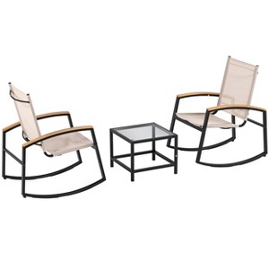ODK 3-Piece Acacia Hardwood Rocking Patio Set ¨C Textilene Fiber Outdoor Furniture for Backyard,Garden,Balcony - 1 of 4