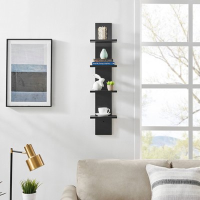 Hickory 4-Tier Floating Wall Shelf Unit