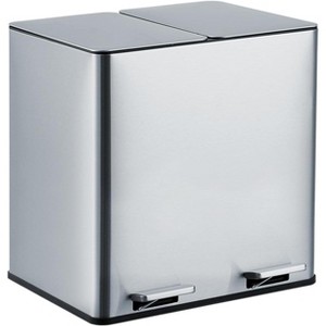 2 x 4 Gallon Dual Compartment Trash Can with Removable Inner Buckets, Built in Filter for Odor Control, Stainless Steel Step-on Rubbish Bin, 2 x 15 L - 1 of 4